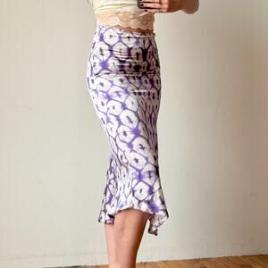 100% Silk JOSEPH Purple/White Tie-Dye Asymmetrical Midi Skirt